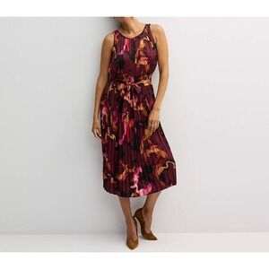 Nine West Women's Sleeveless Printed Belted Sleeveless Pleated Dress Size Medium